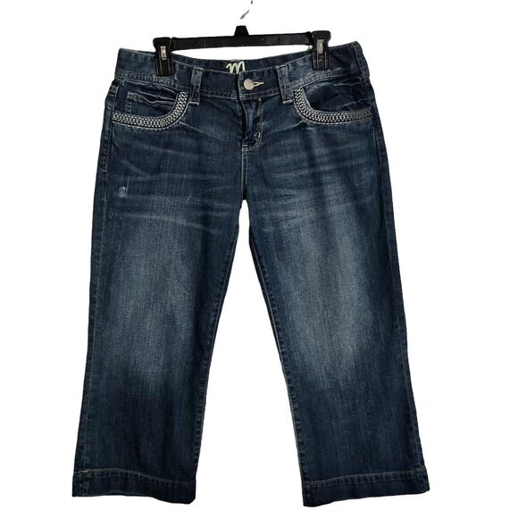 Madison Denim Co. Stretch Capri Denim Jeans Womens Size 7 / 8 Darker Distressed - Picture 1 of 8